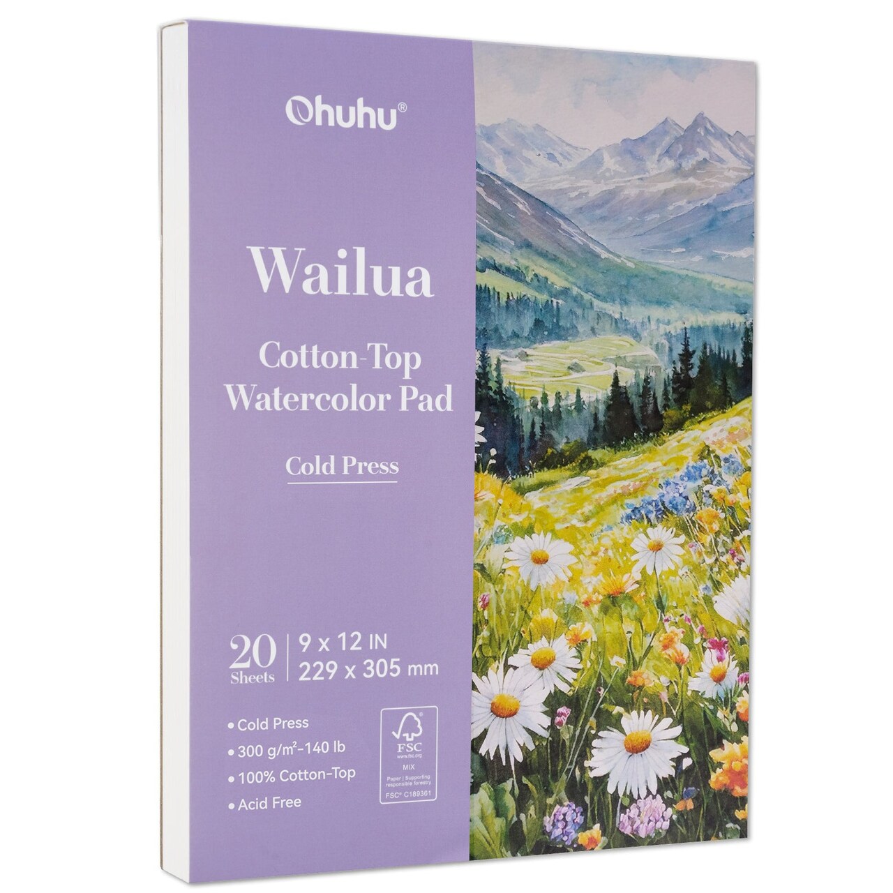 Ohuhu Cotton-Top Watercolor Paper Pad: 9"x12" Cold Press/Hot Press Paper - 140 lb/300 GSM Heavyweight White Paper - Water Color Paper for Watercolor Gouache Ink Acrylic Professional Artist